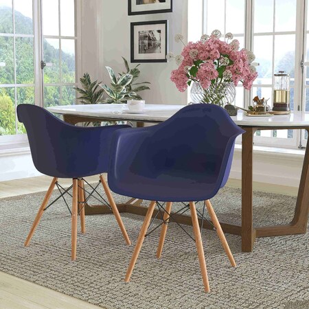 Flash Furniture Alonza Series Navy Plastic Chair with Wooden Legs, PK2 2-FH-132-DPP-NY-GG